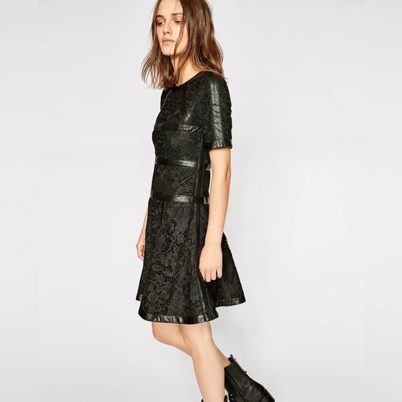 The Kooples Botanique Lace Dress with Leather Trim N105-1 - Picture 3 of 12